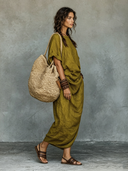 Women's Vintage Cotton-Linen Round-Neck Short-Sleeve Maxi Dress ZMZ0279E8XT