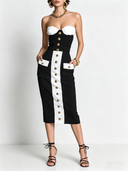 Women's Color-Block Black & White Slim-Fit Midi Skirt ZMZ0262E0XT