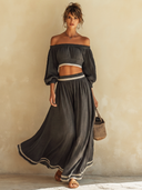 Women's Date Outfit: Grey Off-the-Shoulder Cropped Top And Skirt Set ZMZ0639E1U
