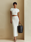 Women's Premium Minimalist Waffle-Knit Stretch Slim-Fit Short-Sleeve T-Shirt And Skirt Set ZMZ0686E2ZYY
