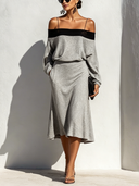 Women's Everyday Street Style Outfit: A Camisole, Off-the-shoulder Long-sleeved Top And Skirt Set ZMZ0720E0U