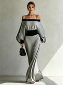 Women's Chic & Polished Streetwear Set: Long-Sleeve Off-Shoulder Top With Straps And Matching Skirt ZMZ0717E8U
