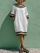 Women's Casual Vacation-Style Waffle-Knit  Loose-Fit, Crew Neck, Short Sleeve Mini Dress ZMZ0702E8ZYY