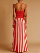 Women's Casual Style Cotton-Blend Smocked Stripe Strapless Midi Dress With Detachable Clear Straps ZMZ0663E1YZH