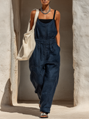 Women's Solid-Color Loose-Fit Denim Jumpsuit ZMZ0722E9XT