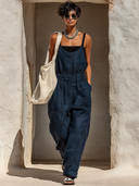 Women's Solid-Color Loose-Fit Denim Jumpsuit ZMZ0722E9XT