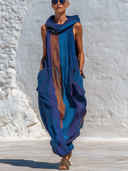 Women's Casual Sleeveless Color-Block Printed Hooded Maxi Dress ZMZ0756E0XT