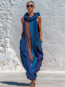 Women's Casual Sleeveless Color-Block Printed Hooded Maxi Dress ZMZ0756E0XT