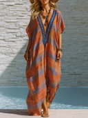 Women's Plaid Vacation V-neck Short-sleeved Maxi Dress ZMZ0799E6XT