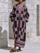 Women's Loose-Fit Casual V-Neck Printed Long-Sleeve Maxi Dress ZMZ0719E2XT