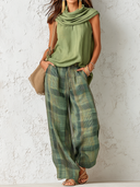Women's Vintage-Inspired Casual Chic Sleeveless Top And Plaid Trousers Set ZMZ0756E6ZJY