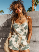 Women's Casual Beach Style Tropical Print Striped Sleeveless Jumpsuit ZMZ0793E8ZJY