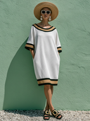 Women's Casual Vacation-Style Waffle-Knit  Loose-Fit, Crew Neck, Short Sleeve Mini Dress ZMZ0702E8ZYY