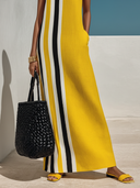 Women's Casual Vacation-Style Cotton-Linen Blend — Contrast Print, Round Neck, Sleeveless Maxi Dress ZMZ0734E5ZYY