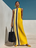 Women's Casual Vacation-Style Cotton-Linen Blend — Contrast Print, Round Neck, Sleeveless Maxi Dress ZMZ0734E5ZYY