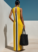 Women's Casual Vacation-Style Cotton-Linen Blend — Contrast Print, Round Neck, Sleeveless Maxi Dress ZMZ0734E5ZYY