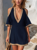 Women's Vacation & Casual V-Neck Mini Dress With Contrast Trim ZMZ0802E6U