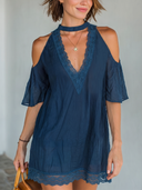 Women's Romantic Loose-Fit V-Neck Mini Dress With Lace Splicing ZMZ0888E1U