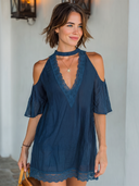 Women's Romantic Loose-Fit V-Neck Mini Dress With Lace Splicing ZMZ0888E1U