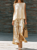 Women's Retro Elegant Sparkling Sequin Sleeveless Top And Skirt Set ZMZ0846E5ZJY