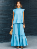 Women's Retro Casual Elegant Ruffled Cotton Linen Sleeveless Top And Skirt Set ZMZ0838E6ZJY