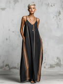 Women's Premium Minimalist Cotton-Linen V-Neck Sleeveless Loose Maxi Dress ZMZ0837E8ZYY