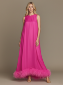 Women's Premium Minimalist Sleeveless  With Satin-Paneled, Faux Fur-Trimmed Hem Maxi Dress ZMZ0855E9ZYY