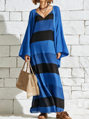 Women's Retro Casual Cotton Linen Striped Midi Dress And Cardigan Set ZMZ0909E3ZJY