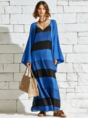 Women's Retro Casual Cotton Linen Striped Midi Dress And Cardigan Set ZMZ0909E3ZJY