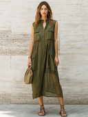 Women's Vintage Casual Street-Style Chiffon Shirt Midi Dress ZMZ0922E7ZJY