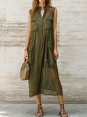 Women's Vintage Casual Street-Style Chiffon Shirt Midi Dress ZMZ0922E7ZJY