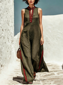 Women's Retro Loose Cotton Linen Ethnic Style Ribbon Sleeveless Maxi Dress ZMZ0968E0U
