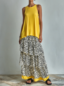 Women's Fashion Casual Set: Cotton Crew-Neck Sleeveless Top And Leopard-Print Chiffon Midi Skirt ZMZ0911E5ZYY
