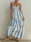 Women's Casual Vacation-Style Striped Cotton-Linen Maxi Sundress ZMZ0961E3ZYY