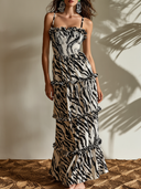 Women's Casual Vacation-Style Zebra-Print Cotton-Linen Maxi Sundress ZMZ0928E2ZYY