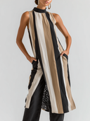 Women's Casual Striped Patchwork Lace Sleeveless Mini Dress ZMZ0923E1XT