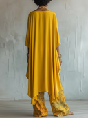Women's Elegant Casual Cotton-Linen Blend Double-Layer Long-Sleeve T-Shirt With Asymmetrical Hem ZMZ0974E2YZH