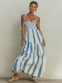 Women's Casual Vacation-Style Striped Cotton-Linen Maxi Sundress ZMZ0961E3ZYY