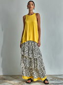 Women's Fashion Casual Set: Cotton Crew-Neck Sleeveless Top And Leopard-Print Chiffon Midi Skirt ZMZ0911E5ZYY