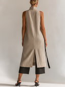 Women's Cotton And Linen Color-blocked Turtleneck Slit Mini Dress ZMZ0910E6XT