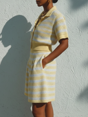 Women's Retro Casual Coastal Style Cotton-Yarn Knit Striped Polo Two-Piece Set ZMZ0875E1YZH