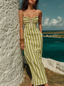 Women's Casual Vacation Style Cotton-Blend Striped Embroidered Maxi Dress ZMZ1120E2YZH