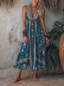 Women's Vacation Tie-Dye Print Spaghetti Strap Backless Midi Dress ZMZ1140E3XT