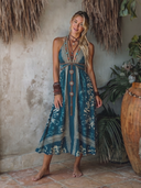 Women's Vacation Tie-Dye Print Spaghetti Strap Backless Midi Dress ZMZ1140E3XT