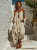 Women's Casual Solid-Color Cotton Strappy Jumpsuit ZMZ1116E8XT