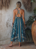 Women's Vacation Tie-Dye Print Spaghetti Strap Backless Midi Dress ZMZ1140E3XT