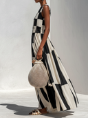Women's Casual & Stylish Cotton-Linen Blend With Plaid And Stripe Paneling Sleeveless Maxi Dress ZMZ1139E4ZYY