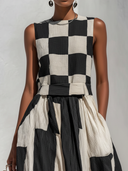 Women's Casual & Stylish Cotton-Linen Blend With Plaid And Stripe Paneling Sleeveless Maxi Dress ZMZ1139E4ZYY