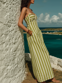 Women's Casual Vacation Style Cotton-Blend Striped Embroidered Maxi Dress ZMZ1120E2YZH