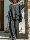 Women's Casual Cotton-Linen Long-Sleeve Top And Pants Two-Piece Set ZMZ1201E5XT